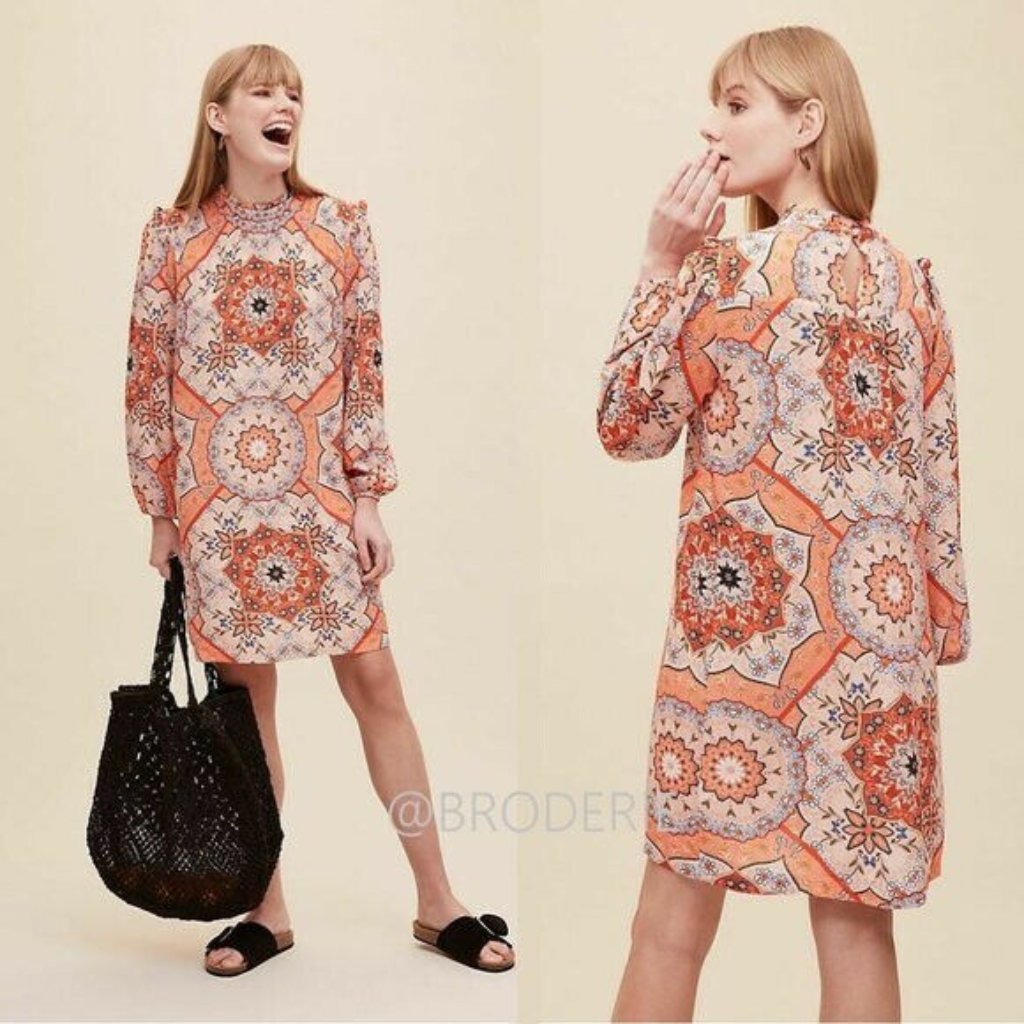 Patterned Coral Shift Dress From Anthropologie